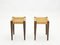 Stained Oak & Rope Stools by Adrien Audoux & Frida Minet, 1950s, Set of 2 1