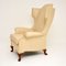 Antique William & Mary Style Faux Leather Wingback Armchair, Image 3