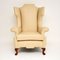Antique William & Mary Style Faux Leather Wingback Armchair 1