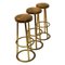 Sgabelli da bar vintage in ottone e pelle, anni '50, set di 3, Immagine 1