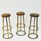 Sgabelli da bar vintage in ottone e pelle, anni '50, set di 3, Immagine 3