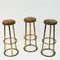 Vintage Brass and Leather Barstools, 1950s, Set of 3 3