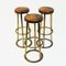 Vintage Brass and Leather Barstools, 1950s, Set of 3 7