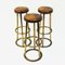 Vintage Brass and Leather Barstools, 1950s, Set of 3, Image 7