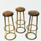 Vintage Brass and Leather Barstools, 1950s, Set of 3 4