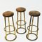 Vintage Brass and Leather Barstools, 1950s, Set of 3, Image 4