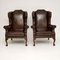 Leather Wing Back Armchairs, 1930s, Set of 2 1