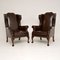Leather Wing Back Armchairs, 1930s, Set of 2 3