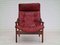 High Back Cherry Brown Leather and Teak Relax Armchair, 1970s, Image 1
