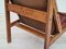 High Back Cherry Brown Leather and Teak Relax Armchair, 1970s 5