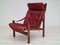 High Back Cherry Brown Leather and Teak Relax Armchair, 1970s, Image 14