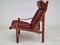 High Back Cherry Brown Leather and Teak Relax Armchair, 1970s 16