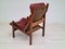 High Back Cherry Brown Leather and Teak Relax Armchair, 1970s 20