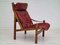 High Back Cherry Brown Leather and Teak Relax Armchair, 1970s 13