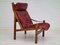 High Back Cherry Brown Leather and Teak Relax Armchair, 1970s, Image 13