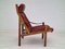 High Back Cherry Brown Leather and Teak Relax Armchair, 1970s 2
