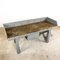 Tavolo da lavoro antico industriale in legno grigio con cassetto, Immagine 2