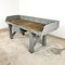 Tavolo da lavoro antico industriale in legno grigio con cassetto, Immagine 9