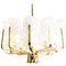 Large Fagerlund Glass Leaves Brass Chandelier from Orrefors, 1960s, Image 1