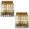 Venini Style Murano Glass and Gilt Brass Sconces with Grey Stripe, Set of 2, Image 1