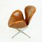 Chaise Swan en Cuir Brun par Arne Jacobsen pour Fritz Hansen 9