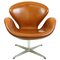 Brown Leather Swan Chair by Arne Jacobsen for Fritz Hansen 1