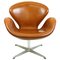 Swan Chair in pelle marrone di Arne Jacobsen per Fritz Hansen, Immagine 1