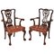 Antique Mahogany Chippendale Style Desk Elbow Chairs, 19th Century, Set of 2 1