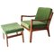 Mid-Century Danish Oak Green Velvet Lounge Chair by Ole Wanscher, 1960s, Image 1