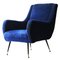Mid-Century Italian Blue Upholstery Armchair in the Style of Marco Zanuso, 1950 1