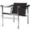 Italian Bauhaus Black Leather & Tubular Steel Armchair in the Style of Le Corbusier, 1980 1