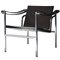 Italian Bauhaus Black Leather & Tubular Steel Armchair in the Style of Le Corbusier, 1980, Image 1