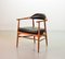 Scandinavian Hans Wegner Style Solid Teak & Black Leatherette Chair, 1960s 1