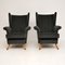 Mid-Century Black Velvet Armchairs, 1950s, Set of 2, Image 2