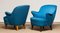 Petrol Fabric Club Lounge Chairs in the Style of Kurt Olsen, 1950s, Set of 2 7
