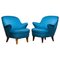 Petrol Fabric Club Lounge Chairs in the Style of Kurt Olsen, 1950s, Set of 2 1