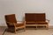 Oak and Brown Velvet Sofa and Chair Lounge Set, Denmark, 1950s, Image 8