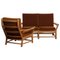 Oak and Brown Velvet Sofa and Chair Lounge Set, Denmark, 1950s, Image 4
