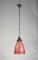 Italian Striped Coral Red Glass Ceiling Lamp, 1970s, Image 2