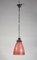 Italian Striped Coral Red Glass Ceiling Lamp, 1970s, Image 3