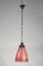 Italian Striped Coral Red Glass Ceiling Lamp, 1970s, Image 1