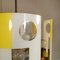 Mid-Century Deckenlampe aus Glas in Gelb & Weiß mit geschwungener Deckenlampe aus Messing 3