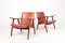 Patinated Leather Lounge Chairs by Hans J. Wegner for Johannes Hansen, 1950s, Set of 2 1