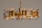 Lámpara de araña dorada con diez candelabros y cinco bombillas de tornillos de Orrefors, años 70, Imagen 4