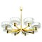 Large Brass Chandelier with Glass Shades from Doria, 1960s, Image 1