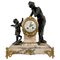 Horloge de Manteau 8 Jours Frappée en Bronze Doré et Marbre, France 1