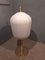 Tischlampe aus satinem Messing & großer gerippter Milchglas Lampe 1