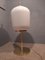 Tischlampe aus satinem Messing & großer gerippter Milchglas Lampe 6
