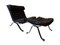 Black Leather Lounge Chair and Ottoman by Arne Norell for Arne Norell AB, 1960s, Set of 2 1