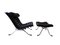 Black Leather Lounge Chair and Ottoman by Arne Norell for Arne Norell AB, 1960s, Set of 2 3